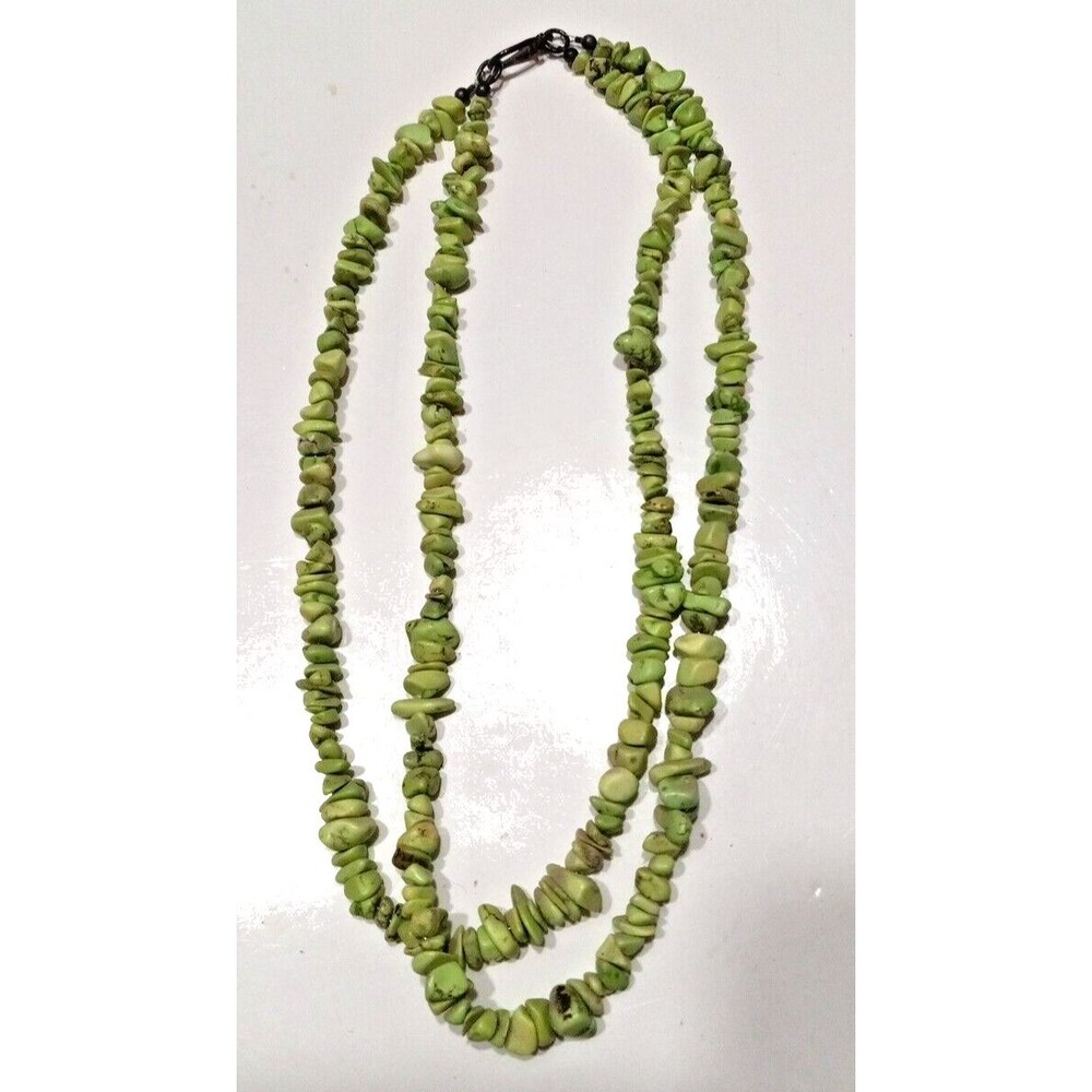 Necklace Shades of Green Double Strand Malachite Chip Bead Hook and Eye Closure